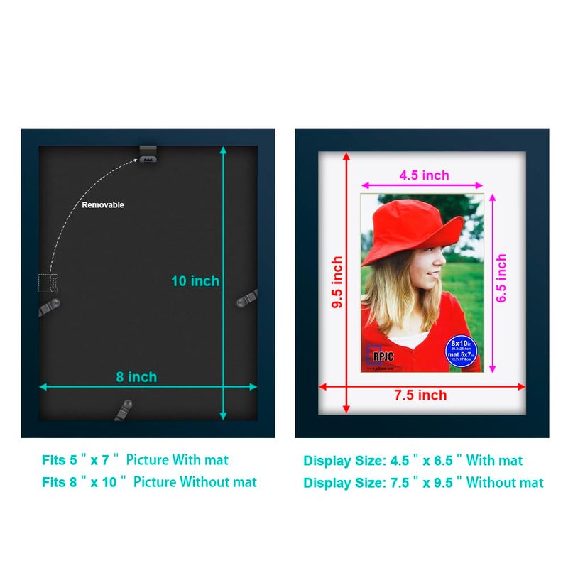 RPJC 8x10 inch Picture Frame Made of Solid Wood and High Definition Glass Display Photo 5x7 with Mat or 8x10 Without Mat for Wall Mounting Jazz Blue - Image 4